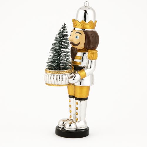 Schiaccianoci natalizio Bagutta argento e oro con albero decorativo